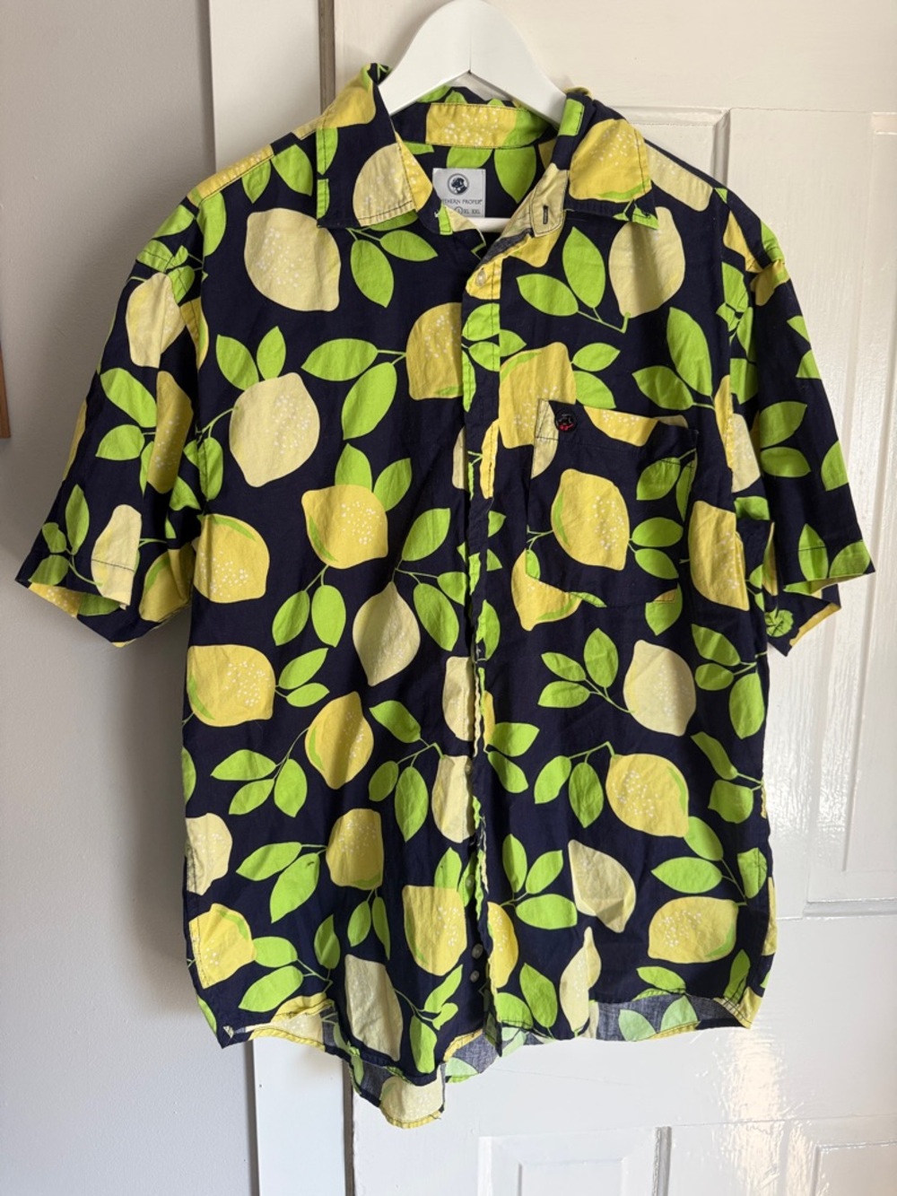 Southern Proper Navy Lemon Print Short-Sleeve Button-Down